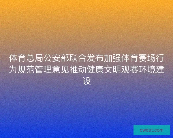 体育总局公安部联合发布加强体育赛场行为规范管理意见推动健康文明观赛环境建设